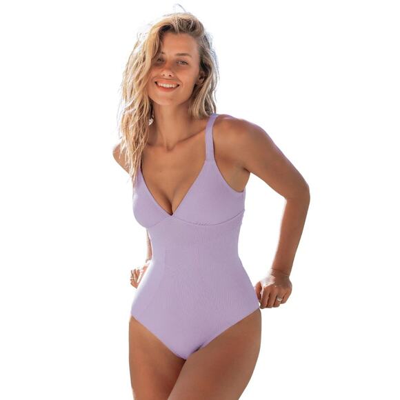 Cupshe Women's Lilac Purple Ribbed Cutout Design One Piece Swimsuit Size Large - Picture 1 of 7